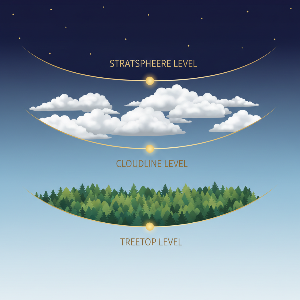 Altitude chart showing the three AEROVEX flight levels: Treetop, Cloudline, and Stratosphere
